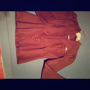 Pin stripe purple and gray skirt suit